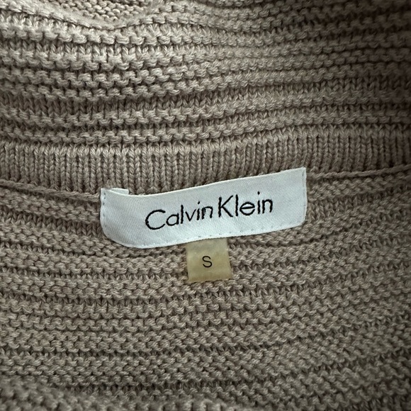 EUC CALVIN KLEIN Sweater Womans Tan Cable Knit Cowl Neck Long Sleeve Pullover - Picture 2 of 3